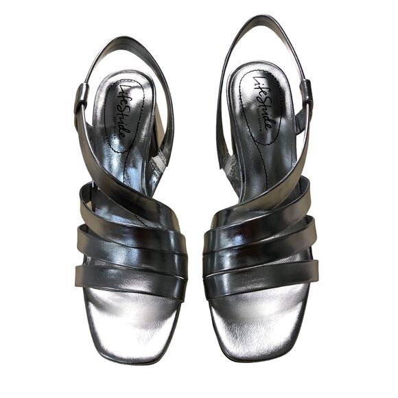 Lifestride SoftSystem Broadway Slingback Block heel Silver Size 7.5 - Picture 1 of 7
